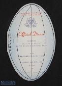 1954 NSW South GB Tourists Dinner Menu: Lovely rugby ball shaped coloured toast list and menu for