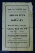 War time 1945/46 Grimsby Town v Burnley war league north match programme 23 March 1946; folds, no