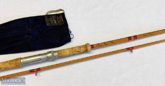 Hardy Bros The No 2 LRH Spinning 9ft 5in split cane rod with agate rings, in G overall condition