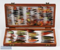 Richard Wheatley Fly Box – Wooden box with brass latches containing #90 double and triple Salmon/