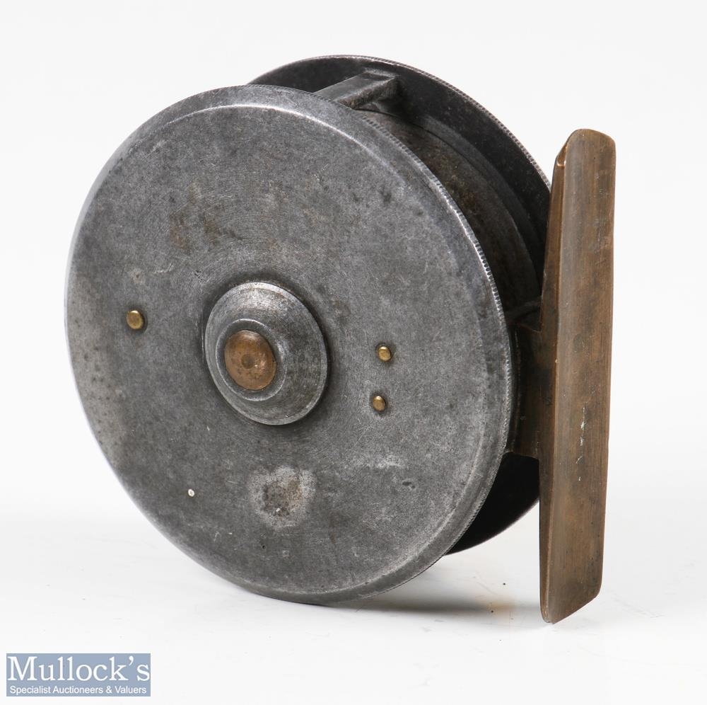 Ruben Heaton for Army & Navy 2 ¾” alloy fly reel, makers marks to face, ivorine handle, smooth brass - Image 2 of 2
