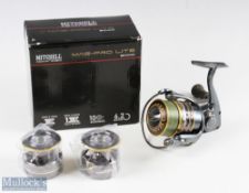 Mitchell Advanced Mag-Pro Lite 2000 fixed spool reel, with 2 spare spools in makers box, overall