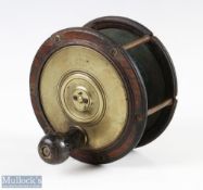 C Farlow & Co, 191 Strand London, 4 ½” brass and wooden sea reel, makers script marks to brass face,
