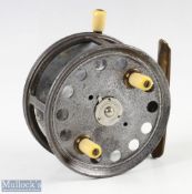 Hardy, Alnwick The Silex No.2 4 ¼” alloy reel, twin ivorine handles with ivorine handle rim brake,