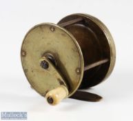 Brass 2 ½” winch reel, original bone handle, shaped handle, constant check, slight catching,