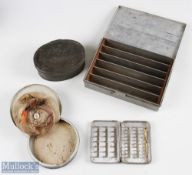 A Selection of Fishing Bait, Flies, and lures tins, to include an oval bait tin with pierced lid,