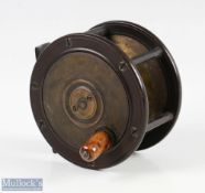 Victorian John Shaw, Salop, 3 ½” brass and ebonite reel, makers marks to brass faceplate with Vic