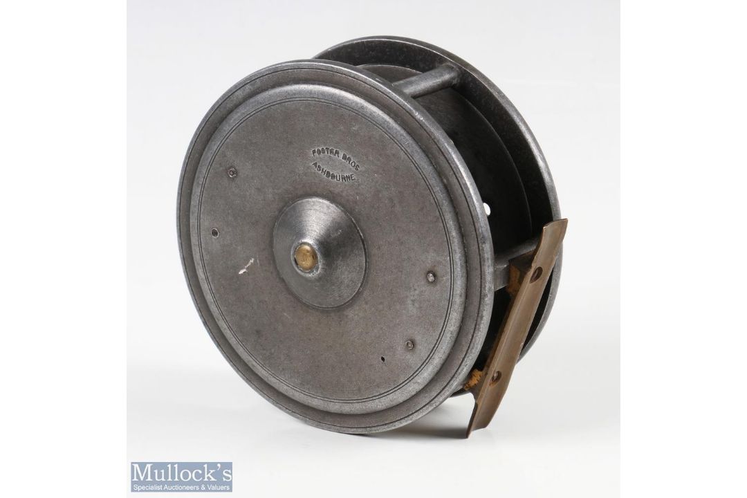 Dingley for Foster Bros 4” alloy fly reel, cream handle, makers marks to rear, stamped D to - Image 2 of 2