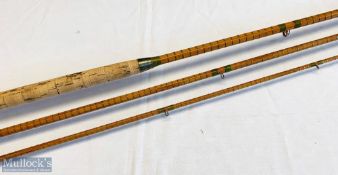 JJS Walker Bampton 13ft 6in 3pc split cane rod serial 10012 with agate butt/tip ring, overall A/G