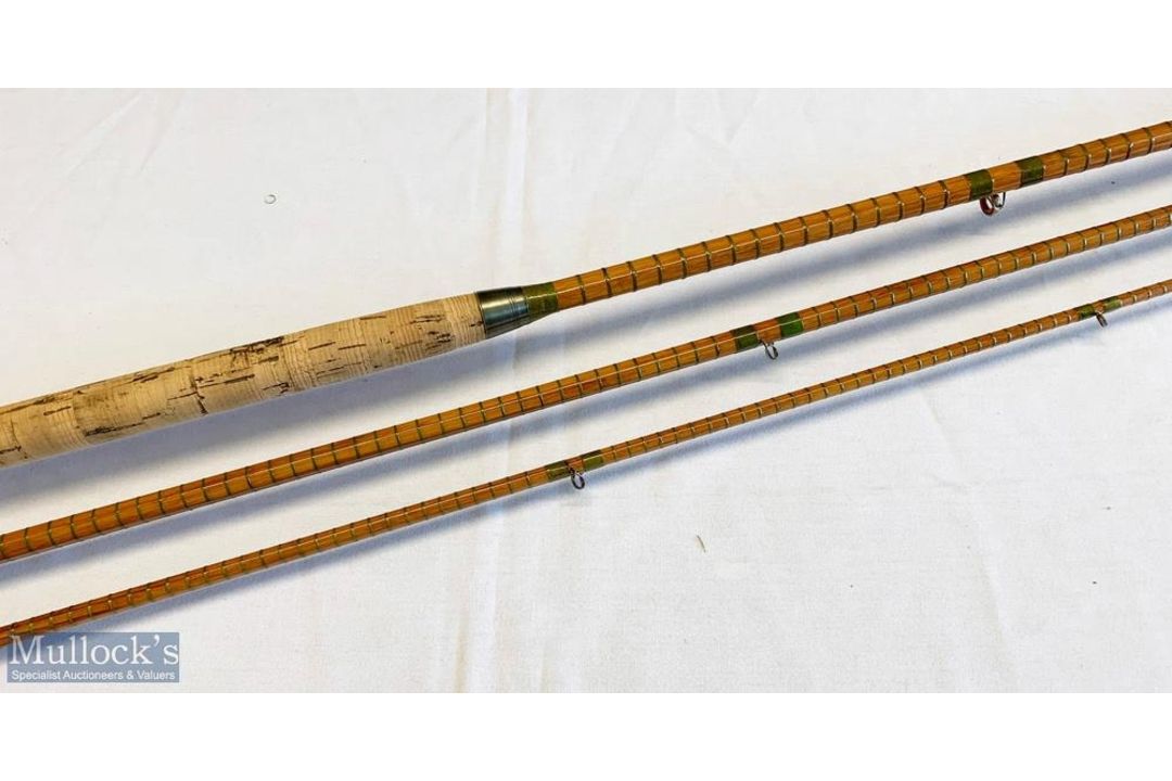 JJS Walker Bampton 13ft 6in 3pc split cane rod serial 10012 with agate butt/tip ring, overall A/G - Image 1 of 3