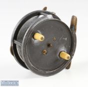 Hardy’s Patent ‘The Silex’ 4” alloy reel, twin ivorine handles, quarter rim cut out (repair to