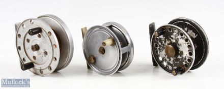 3x alloy fly reels – Jacto Poplar 3”, with 2 other unnamed alloy reels, 3 ½” with twin handle and