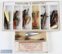 C Farlow & Co retail box of small minnows (13), plus a boxed teardrop 1 ¼“ weight