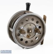 J S Sharpe, Aberdeen 4” Scottie alloy fly reel, twin brown handles, black handled rim lever,