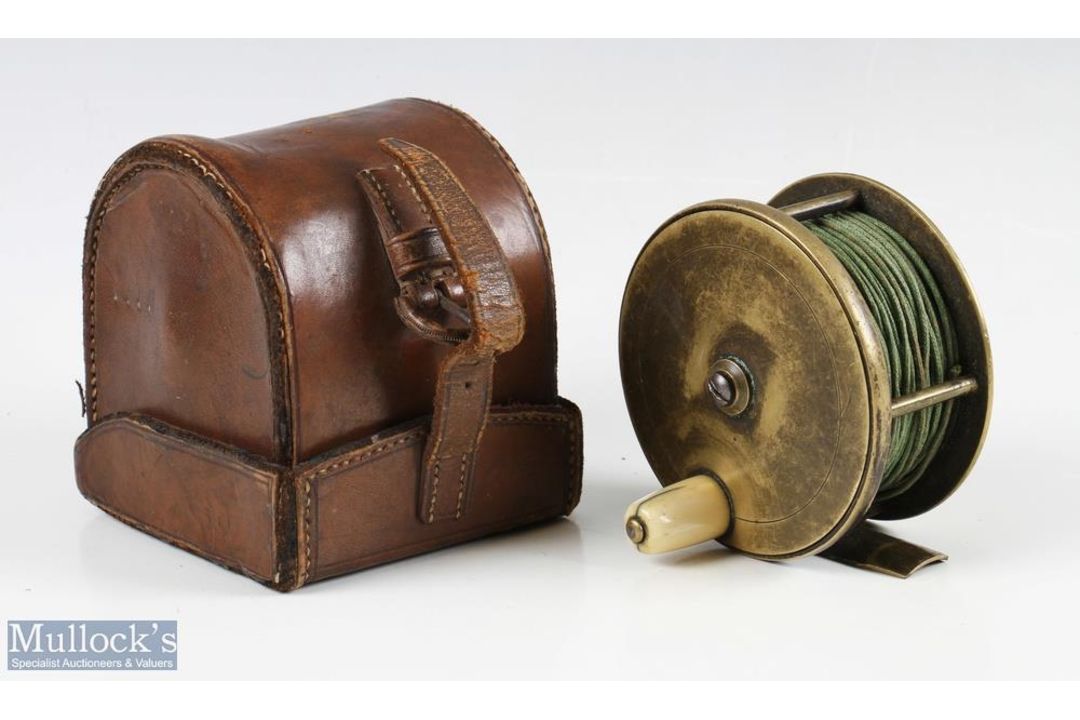 Chas Farlow, 191 Strand, London 3 ½” brass fly reel, script makers marks, original handle, brass - Image 1 of 6