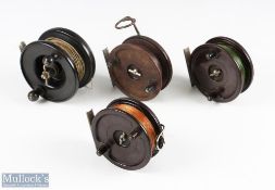 4x Allcocks bakelite Aerialite reels – 4” wide spool reel in black, twin black handles, alloy