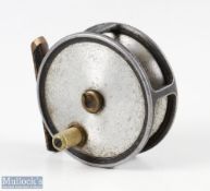 Army & Navy 2 ¾” alloy trout fly reel, cream handle, brass foot (filed to one end), stamped makers