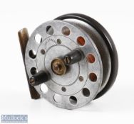 Crossle Patent 3” ebonite and brass star back reel alloy spool with wood lined core, twin black