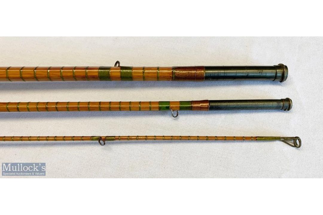 JJS Walker Bampton 13ft 6in 3pc split cane rod serial 10012 with agate butt/tip ring, overall A/G - Image 3 of 3