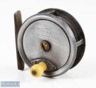 Ruben Heaton for Army & Navy 2 ¾” alloy fly reel, makers marks to face, ivorine handle, smooth brass