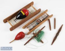 Allcocks Fishing gazette Floats and wooden Line Winders, 1 is marked Allcocks & Co Ltd (3)
