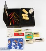 Japanned Fishing Tackle, Lure Tin with a good selection of Minnows, Devons, lures spoons, with