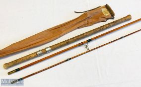R Chapman of Ware 550 10ft 2pc split cane rod appears in G overall condition with maker’s cloth bag