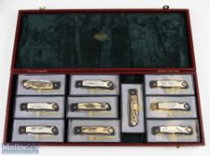 10x Smith & Weston Pocket Lock Knives, with hunting fishing North American animal scene handles,
