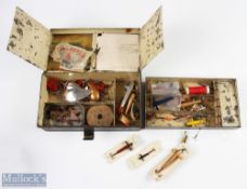 C Farlow & Co Black Japanned Lure Box, with brass plaque inside and a good selection of lures,