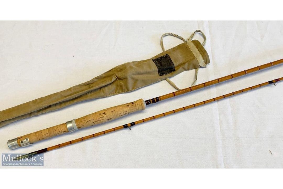 JA Walker 9ft 2pc split cane fly rod with red whipping, agate butt/tip rings – overall A/G overall – - Image 1 of 3