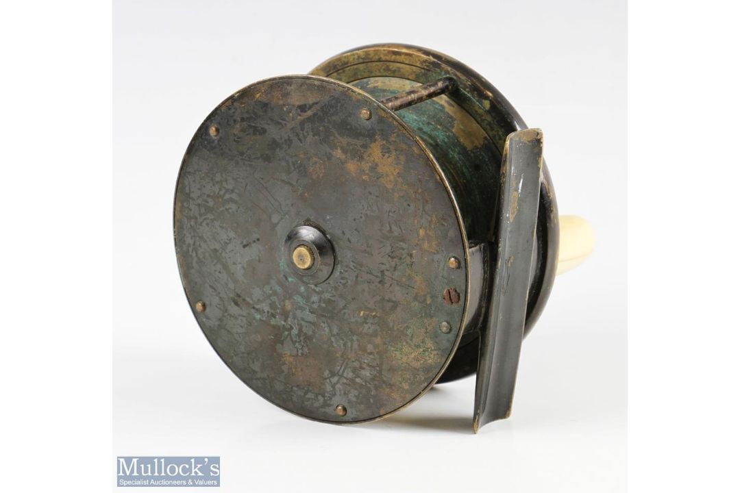 Farlows 4” brass fly reel in D block case formerly owned by Hon Major F Keane, reel with original - Image 3 of 6