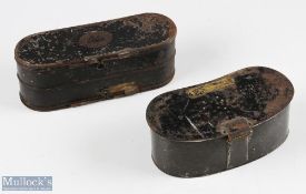 W J Cummings Bishop Auckland Belt Bait Box, with brass plaque, pierced lid plus Ponders & Baker bait