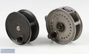 2x J W Young & Sons reels, 3 ¾” Beaudex reel in grey and 3 ½” Condex in black, both constant