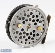 Hardy Bros, Alnwick Eureka 3 ½” alloy fly reel, perforated face, rim check on/off lever, brass