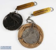 2 x WW2 Army Issue Large Brass Salter 1a Spring Balance Fish Scales, a 1943 broad arrow marked 0-4oz