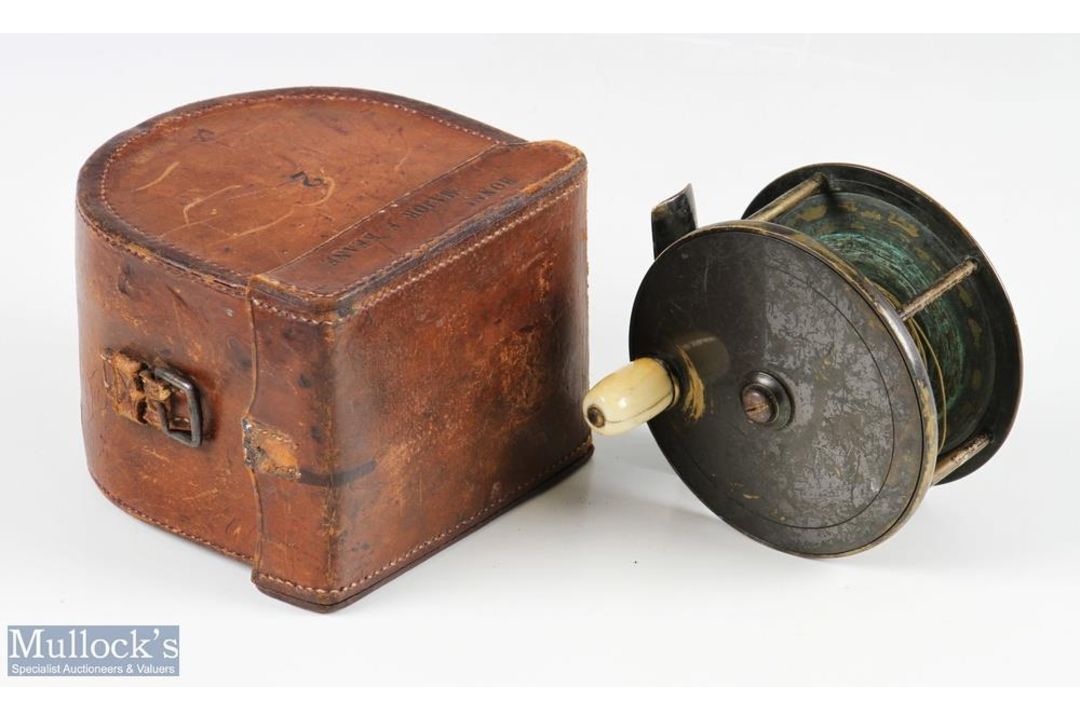 Farlows 4” brass fly reel in D block case formerly owned by Hon Major F Keane, reel with original - Image 1 of 6