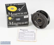 BFR England Magnum 140D 4” fly reel with box, counterbalance black handle rear tensioner, alloy
