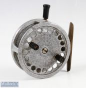 Moulinet Francais Decantelle 4” alloy fly reel, twin black handles, black handle rim brake, brass