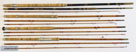 4x Edgar Sealey antique fishing rods – features Rapid Strike 12ft 3pc, Octofloat 10ft 6in 3pc