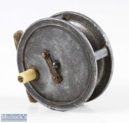 J J S Walker Bampton 3” alloy fly reel, cream handle, brass spool latch, makers marks to rear, brass