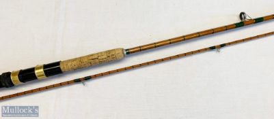 Vintage ‘DB MK IV carp’ 10ft split cane 2pc rod agate butt/tip rings, appears G overall with cloth
