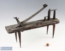 Late 19th early 20th century Knurr & Spell ball game launcher - comprising horizontal wooden plank