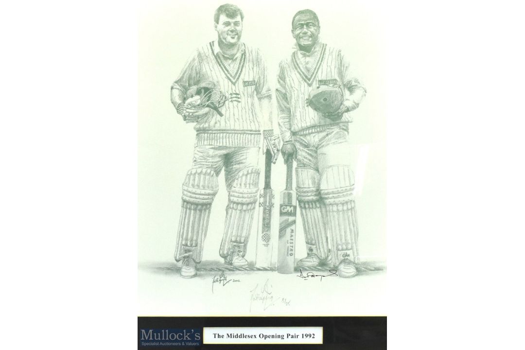 1992 Middlesex Cricket Signed Print, the opening pair - signed by the artist and Desmond Haynes -