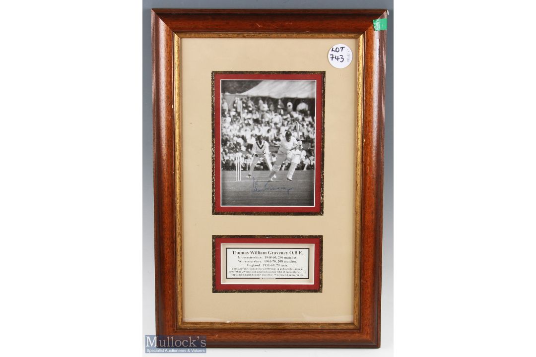 Tom Graveney O.B.E England, Gloucestershire, Worcestershire Cricket Signed Photograph, Tom