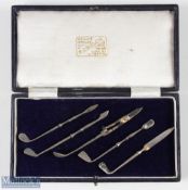 5x silver golf club manicures with different club design handles, 4 stamped '935' the other '