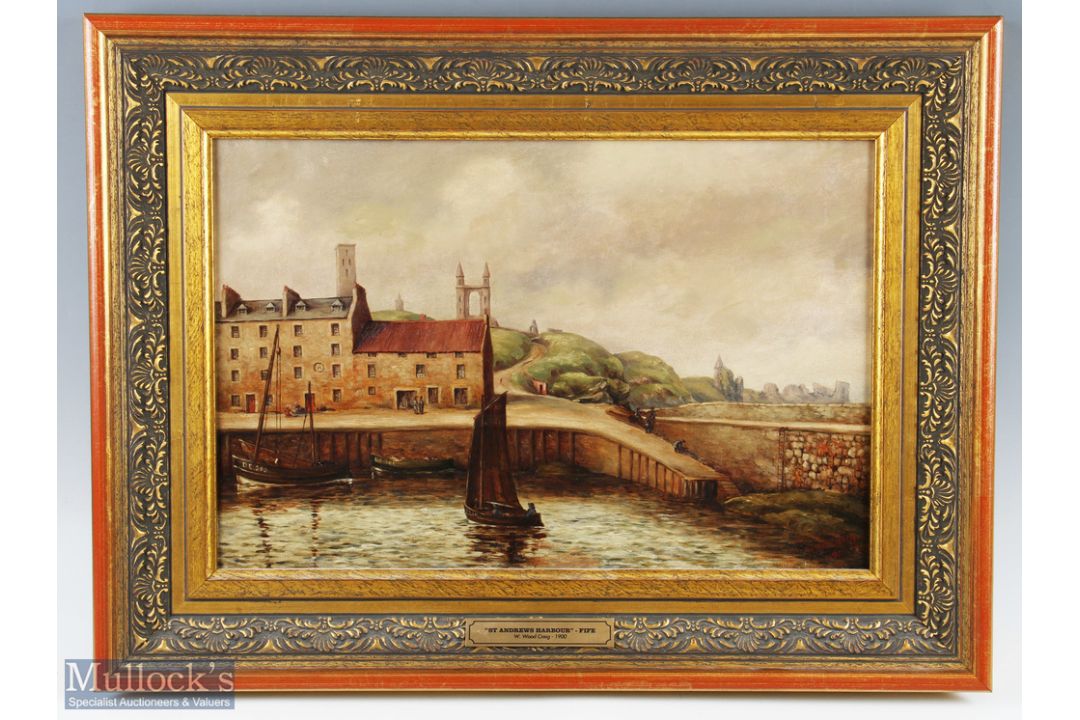 W Wood Craig (Exhibited G I 1907-1913) "St Andrews Harbour - Fife" oil on canvas signed to the lower - Image 1 of 3
