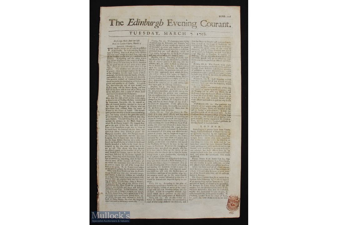 1758 - Leith Golfing Announcement in The Edinburgh Evening Courant newspaper Tuesday 7th March - "by