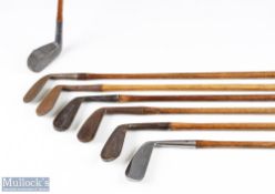 7x Various Golf irons and putters - features Spalding L mid-iron, F Greig L mid-iron, mashie with