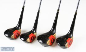 Walter Hagen persimmon woods (x4) features 1, 3, 4, 5 clubs, 'Strat Bloc 66 Uni Bond' finish, all