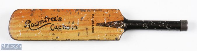 Advertising Tinplate Rowntree's cachous Cricket Bat sweet Tin 11cm long- good used condition with